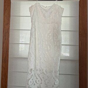 Bardot White Lace Sheath Dress – Boned Bodice, Spaghetti Straps (Bride to Be!)
